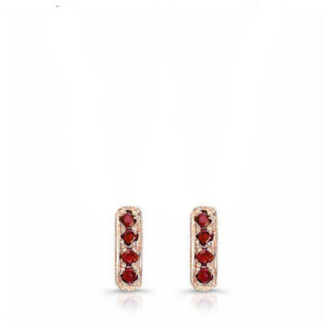 Dainty mini bar studs made by hand in solid 18K rose gold and Burmese Rubies, the "Pigeon Blood" color. Available in solid 18k rose, yellow and white gold. Made by hand in USA. by Paulina jewelry.  Made by hand in solid 18K gold, diamonds and 18K Italian gold chains. Available in solid 18K white, yellow and rose gold.