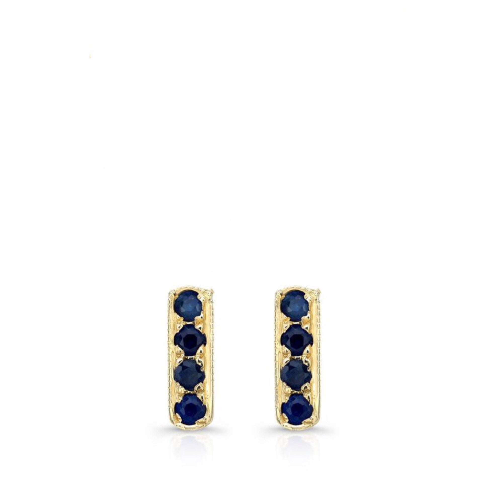MIni Bar Studs made by hand in 18K gold and Ceylon Sapphires. Also available with other stones and in solid 18K rose, yellow and white gold. Made by hand in USA. 