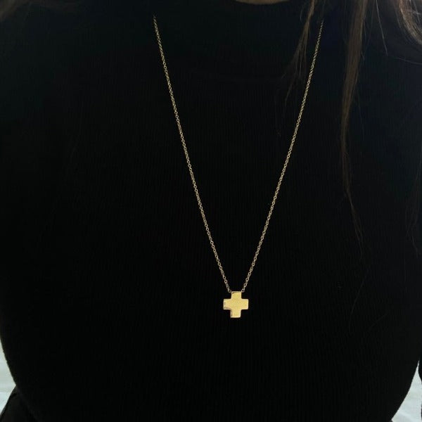 Big Cross made by hand in solid 14K gold and 14K Italian gold chains by Paulina Jewelry