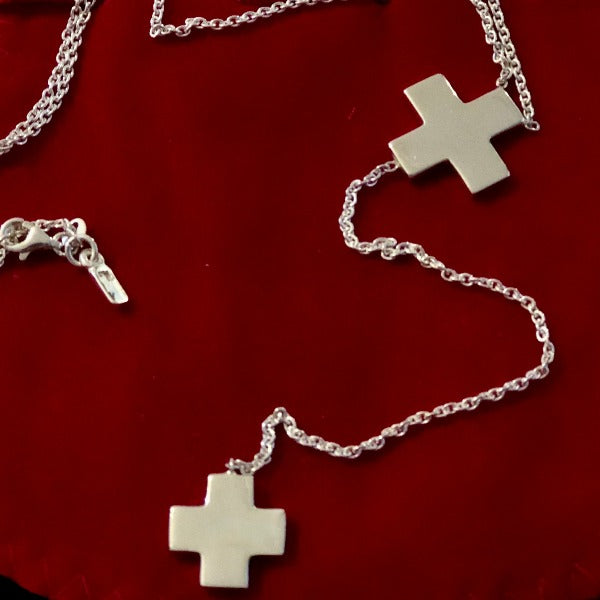 DOUBLE CROSS Lariat In Solid Sterling Silver