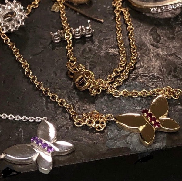 The JJ Butterfly Necklace In Solid Sterling Silver and Amethyst Stones