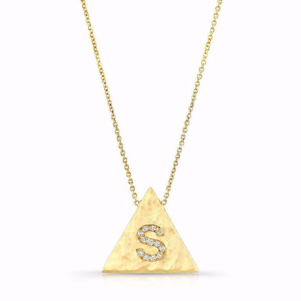 Initial  necklaces made by hand in solid 14k gold, brilliant diamonds and 14k Italian gold chains. Made by hand in USA. Available in solid rose, yellow and white gold.