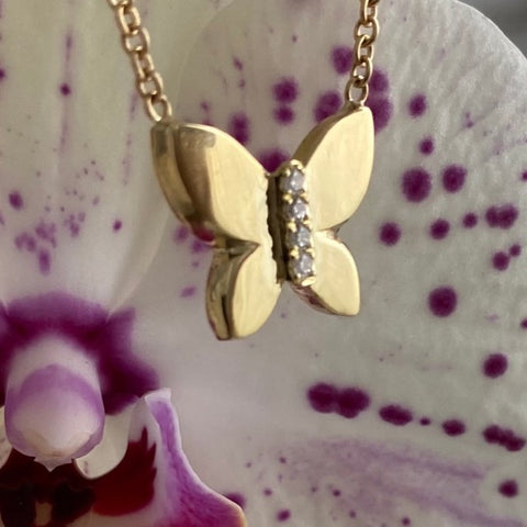 The JJ Butterfly Necklace In Solid 18K Gold And Diamonds