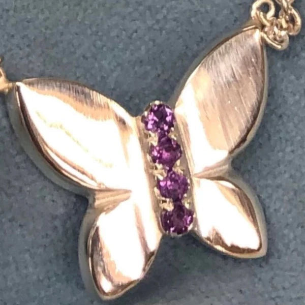 The JJ Butterfly Necklace In Solid Sterling Silver and Amethyst Stones