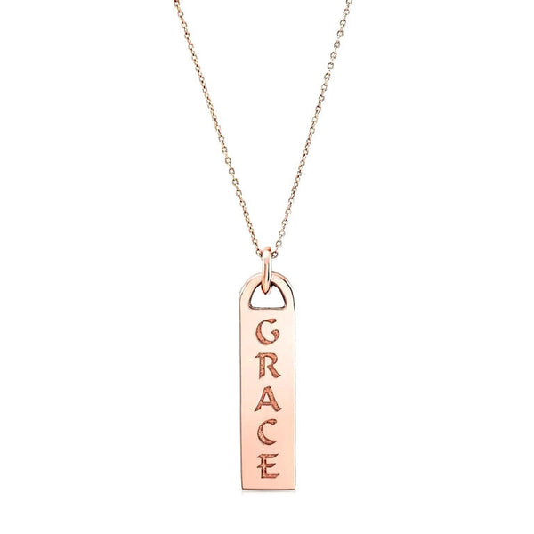 The Corrine ID tag necklaces are made by hand in solid 18K gold and 18K Italian gold chains. They are available in solid 18k rose, yellow and white gold and also custom made with diamonds. Made by hand in USA. Expected shipping 3- 5 business days.