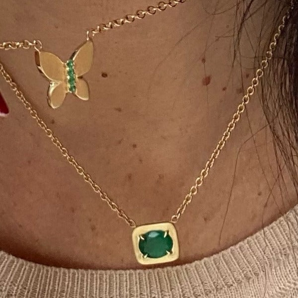 The JJ Butterfly Necklace In Solid 18K Gold And Emeralds Stones