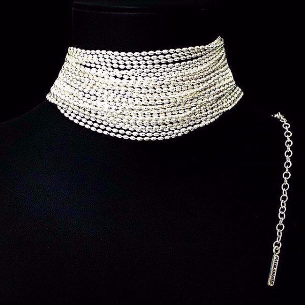 The Corinna choker is made by hand in solid sterling silver and Italian sterling silver chains. Made by hand and to order in USA. www.paulinajewelry.com