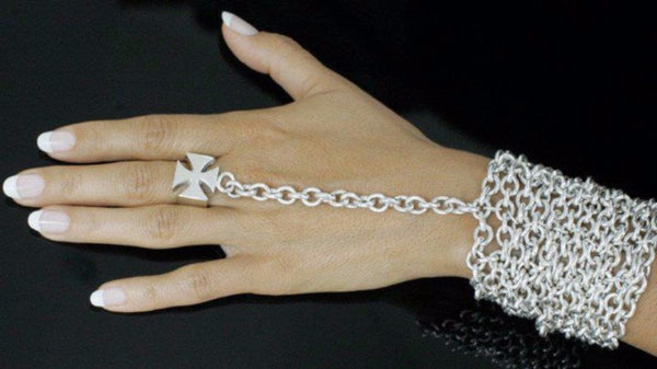 One piece ring bracelet crafted by hand in solid sterling silver and solid Italian sterling silver chains
