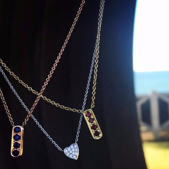 Dainty mini bar necklaces made by hand in solid 18k gold, 18k Italian gold chains and sapphires. Available in solid 18k rose, yellow and white gold and also with rubies and diamonds. Made by hand in USA. Expected shipping 3-5 business days.