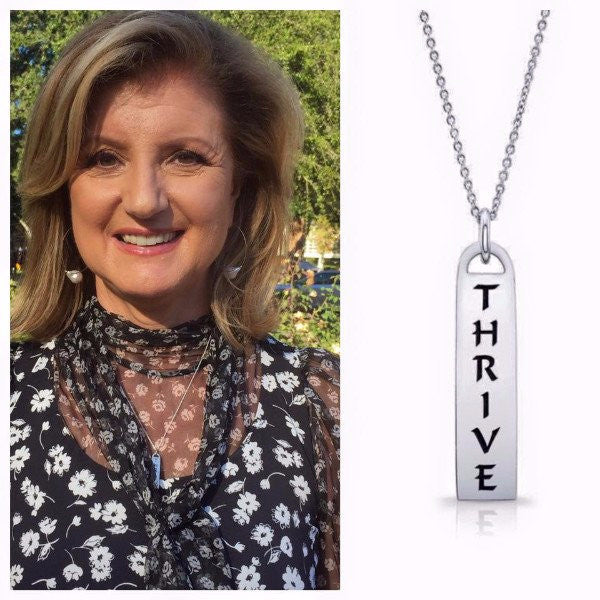 Arianna Huffington- Paulinajewelry.com -The Corrine Id Tag Necklaces in solid sterling silver & Italian silver chains. Also available in solid gold and custom made with diamonds. Among available ones...Thrive - I Am/ Love - Light  - Faith - Truth- Joy- Peace - Paix - Joie - Surrender - Trust....etc...Made by hand in USA. Free shipping within the US