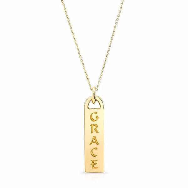 The Corrine ID tag necklaces are made by hand in solid 18K gold and 18K Italian gold chains. They are available in solid 18k rose, yellow and white gold and also custom made with diamonds. Made by hand in USA. Expected shipping 3- 5 business days.