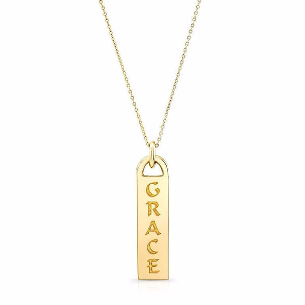 The Corrine ID tag necklaces are made by hand in solid 14 & 18K gold and  Italian gold 