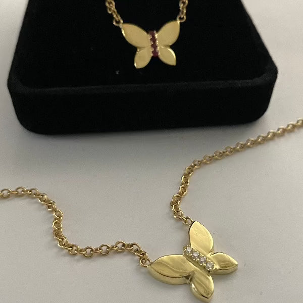 The JJ Butterfly Necklace In Solid 18K And Burmese Rubies