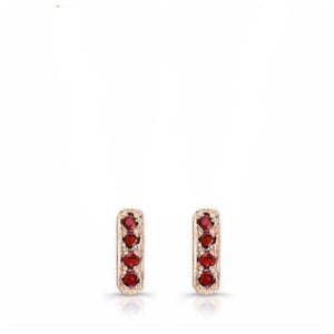 Dainty mini bar studs made by hand in solid 18K rose gold and Burmese Rubies, the "Pigeon Blood" color. Available in solid 18k rose, yellow and white gold. Made by hand in USA. by Paulina jewelry.  Made by hand in solid 18K gold, diamonds and 18K Italian gold chains. Available in solid 18K white, yellow and rose gold.