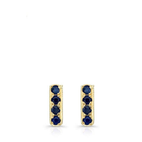 MIni Bar Studs made by hand in 18K gold and Ceylon Sapphires. Also available with other stones and in solid 18K rose, yellow and white gold. Made by hand in USA. 